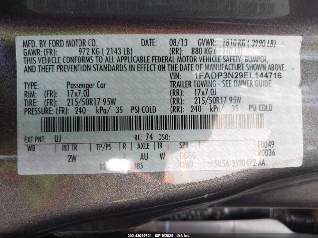 Ford 2014 2014 1FADP3N29EL144716 Image 9