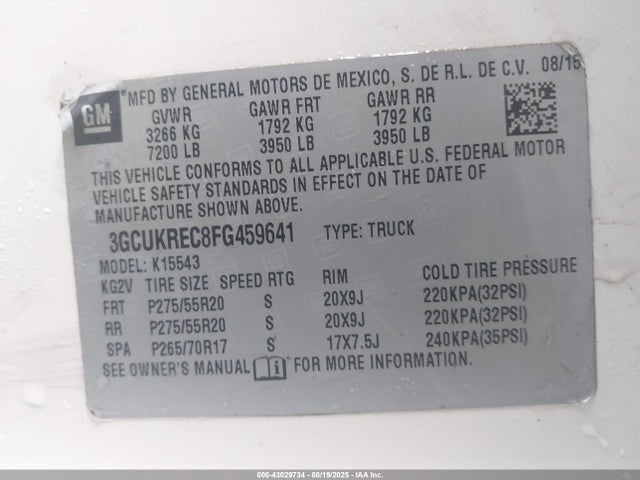 Aukcja sprzedaży 2014 Chevrolet Silverado 1500 2lt, vin: 3GCUKREC5EG529224, numer aukcji: 43029734