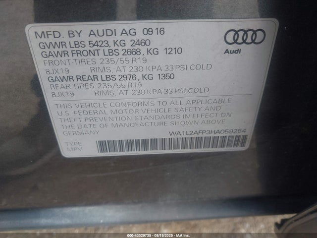WA1L2AFP3HA059254 Audi 2.0t