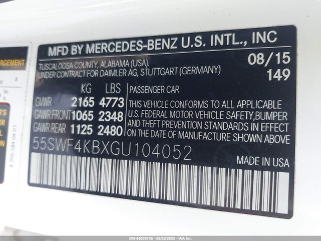 55SWF4KBXGU104052 Mercedes-Benz C-Class
