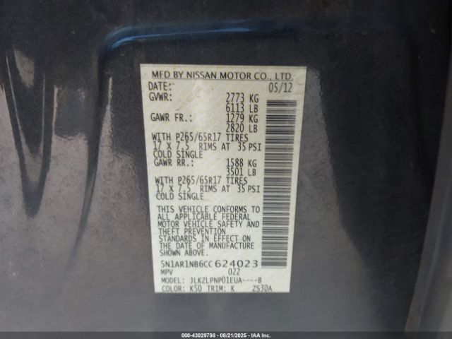 2012 NISSAN PATHFINDER 5N1AR1NB6CC624023 Photo 8