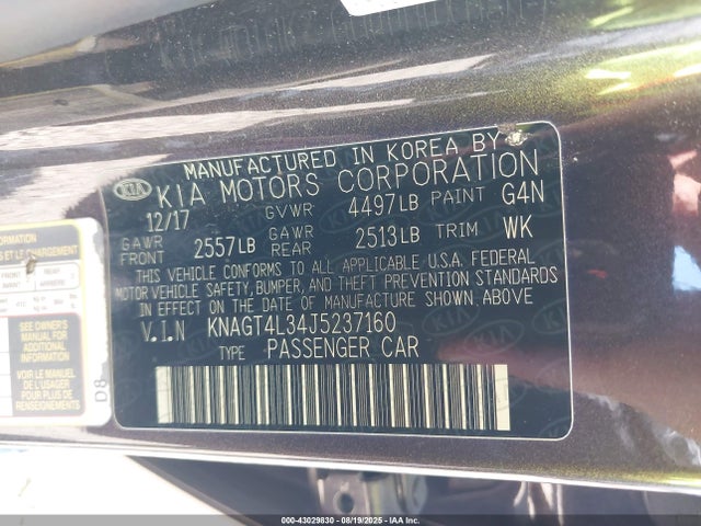 KNAGT4L34J5237160 KIA kmc g 2.4 dohc gdi