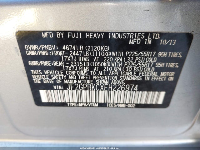 Subaru 2.0l Na Hev 2014 JF2GPBKCXEH226974 Image 9