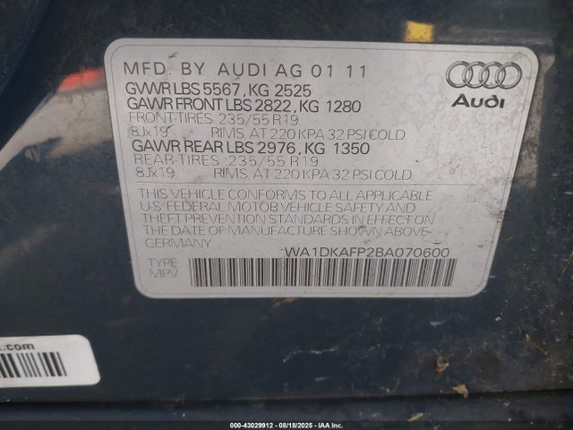 2011 AUDI Q5 WA1DKAFP2BA070600 Photo 8
