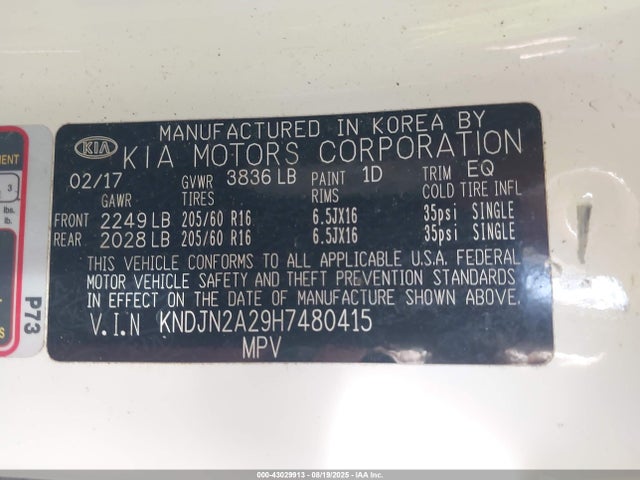 KIA gdi 2017 KNDJN2A29H7480415 Image 9