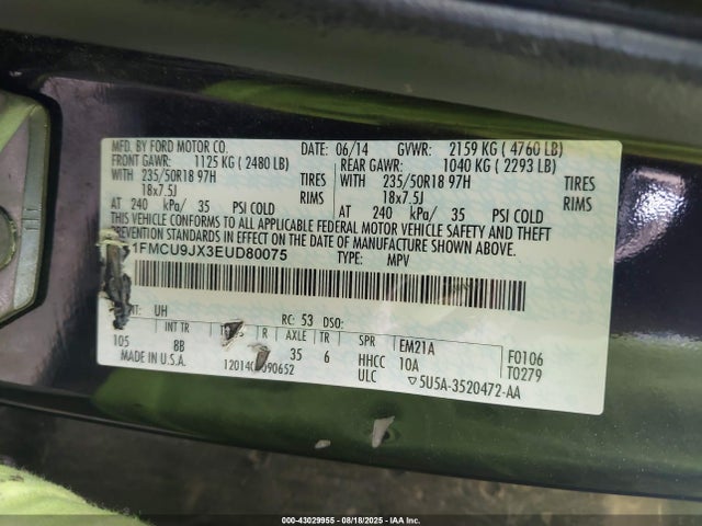 1FMCU9JX3EUD80075 Ford 2014