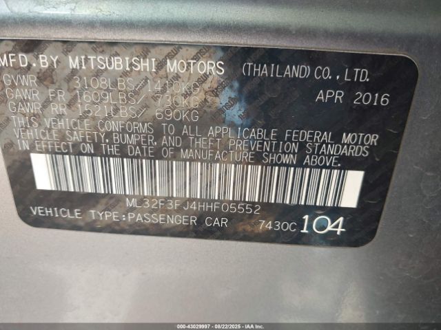 2017 MITSUBISHI MIRAGE G4 ML32F3FJ4HHF05552 Photo 8