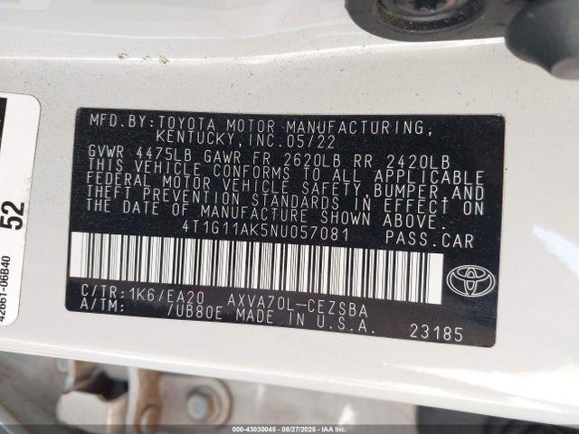 4T1G11AK5NU057081 Toyota a25a-fks
