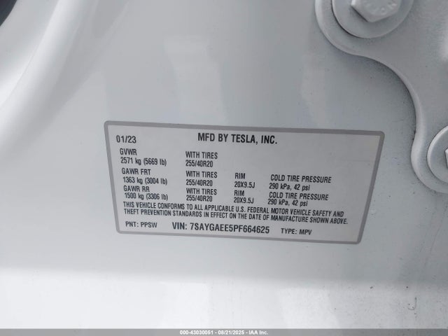 2023 TESLA MODEL Y 7SAYGAEE5PF664625 Photo 8