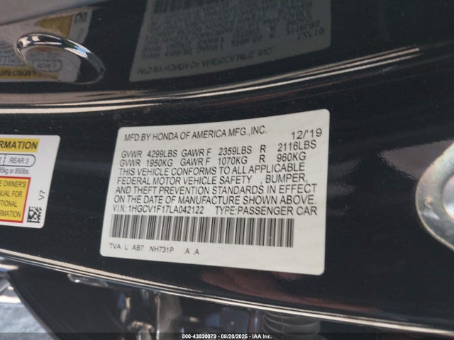 1HGCV1F17LA042122 Honda l15be