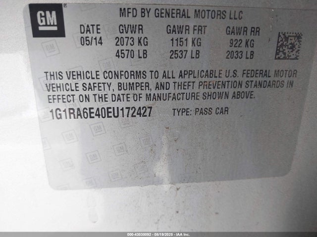 1G1RA6E40EU172427 Chevrolet luu - ffv, e-flex, fam