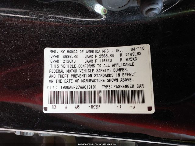 2010 ACURA TL 19UUA8F27AA019101 Photo 8