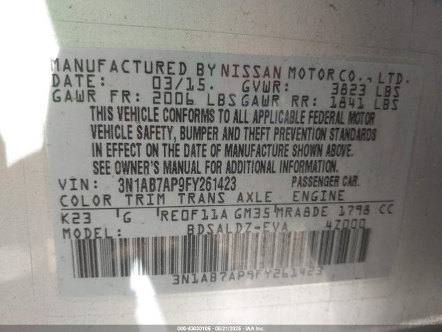 3N1AB7AP9FY261423 Nissan 2015