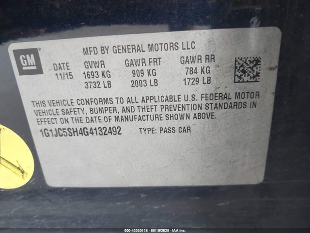1G1JC5SH4G4132492 Chevrolet luw - e85 max