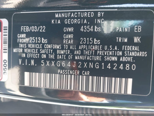 5XXG64J2XNG142480 KIA t-gdi gamma ii