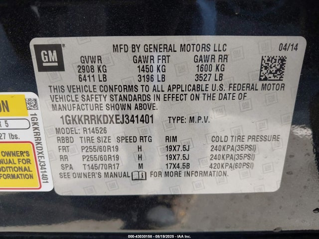 1GKKRRKDXEJ341401 GMC llt