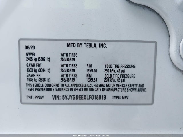 5YJYGDEEXLF018019 Tesla Model Y