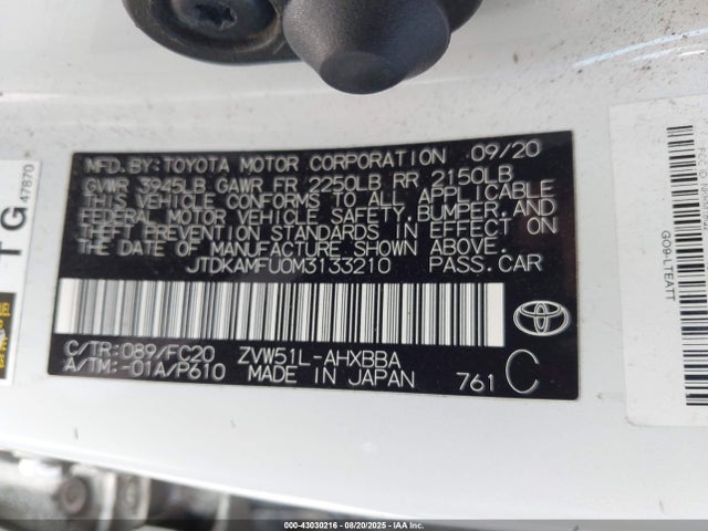 JTDKAMFU0M3133210 Toyota 2zr-fxe,1nm