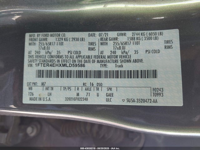 1FTER4EHXMLD59586 Ford Ranger