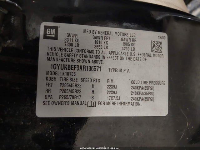 2010 CADILLAC ESCALADE 1GYUKBEF3AR136571 Photo 8