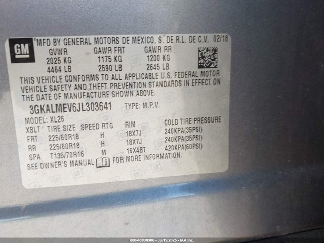 3GKALMEV6JL303641 GMC lyx - direct injection, vvt, fgt, turbo, alum, gen 1