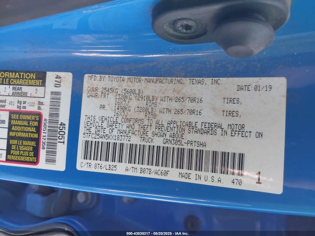 5TFCZ5AN5KX183772 Toyota 2gr-fks