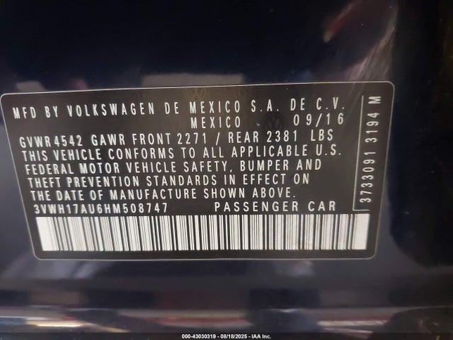 3VWH17AU6HM508747 Volkswagen 1.8 tsi