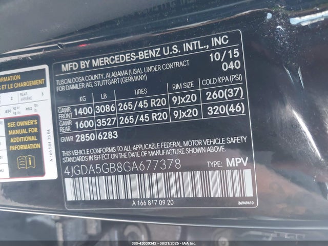 Mercedes-Benz m276 2016 4JGDA5GB8GA677378 Image 9