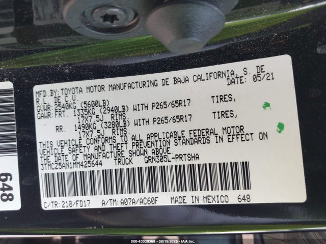 3TMCZ5AN1MM425644 Toyota 2gr-fks