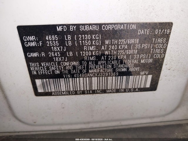 4S4BSANCXJ3291369 Subaru u5