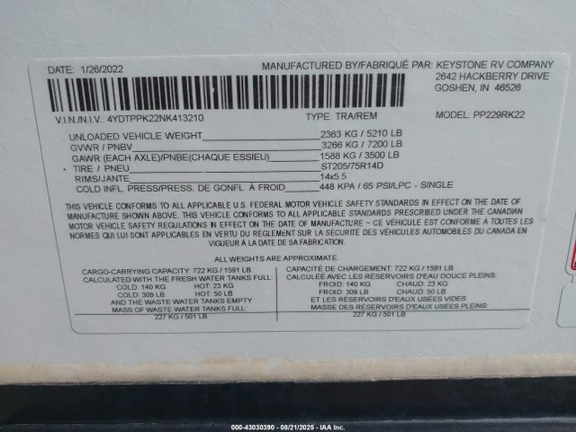 4YDTPPK22NK413210 Keystone Passport