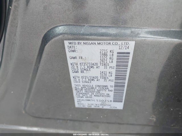 Infiniti 2015 2015 5N1AL0MM7FC510258 Image 9