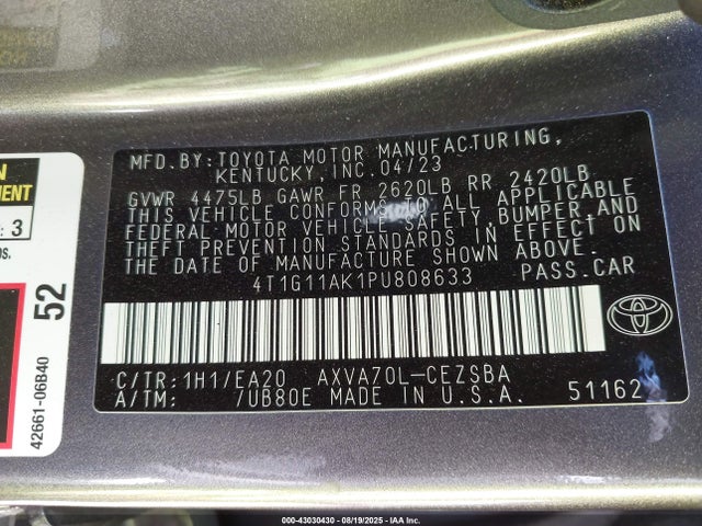 4T1G11AK1PU808633 Toyota a25a-fks