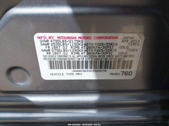 2014 MITSUBISHI OUTLANDER JA4AD3A33EZ020078 Photo 8