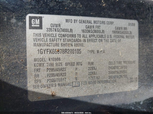 2008 CADILLAC ESCALADE ESV 1GYFK66878R200105 Photo 8