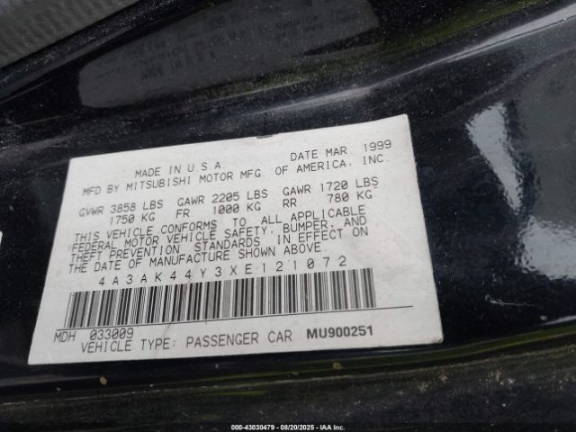 1999 MITSUBISHI ECLIPSE 4A3AK44Y3XE121072 Photo 8