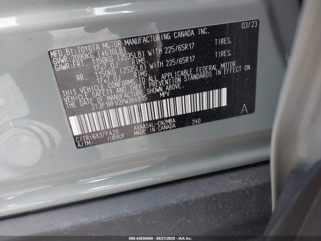 2T3P1RFV2PW364915 Toyota a25a-fks