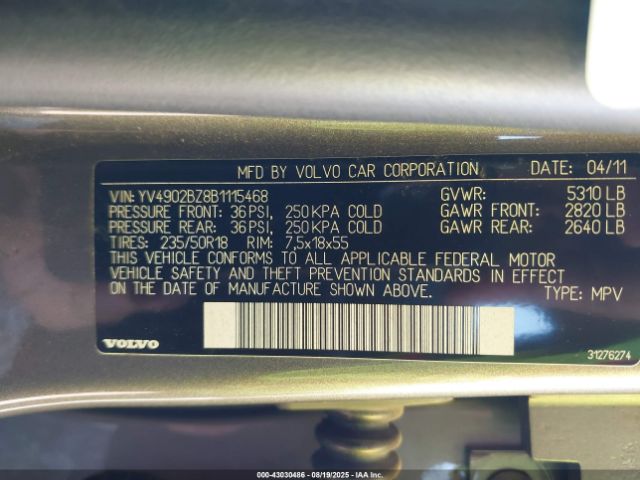 2011 VOLVO XC70 YV4902BZ8B1115468 Photo 8