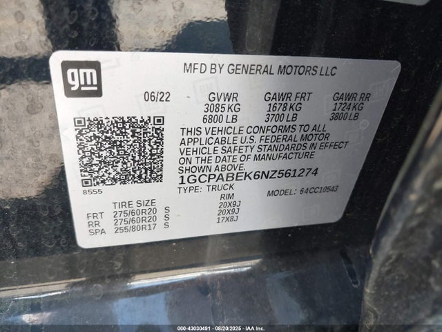 1GCPABEK6NZ561274 Chevrolet l3b