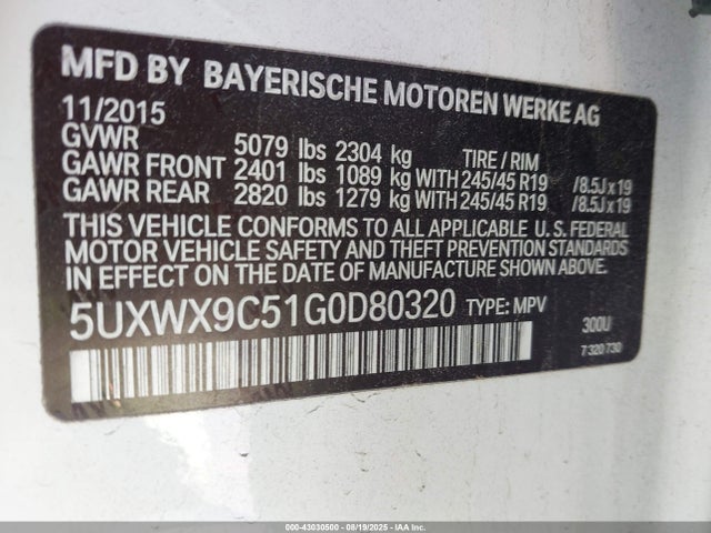 5UXWX9C51G0D80320 BMW X3