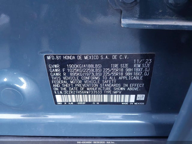 3CZRZ1H56RM733533 Honda k20z5