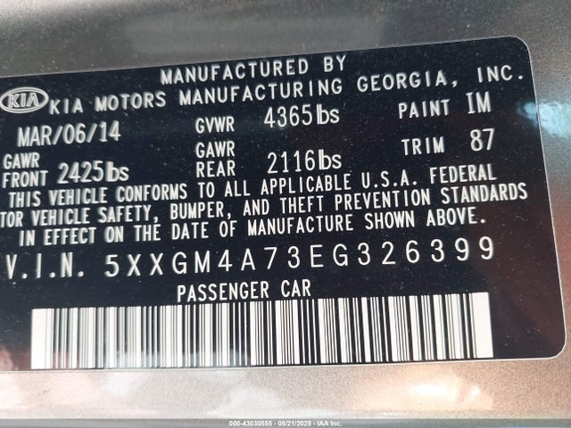 5XXGM4A73EG326399 KIA dohc gdi theta ii