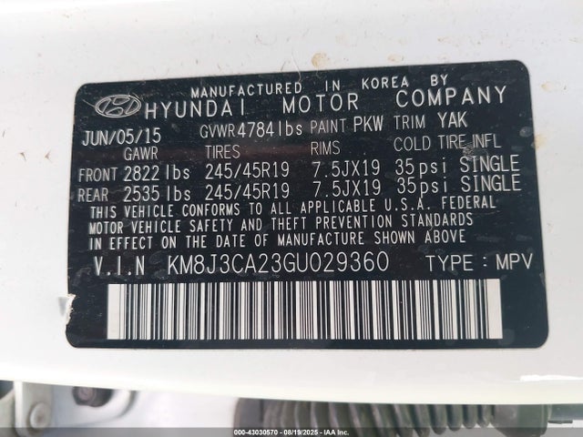 Hyundai Tucson Limited 2016 KM8J3CA23GU029360 Image 9