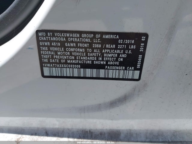 Volkswagen 1.8t 2016 1VWAT7A3XGC032005 Image 9