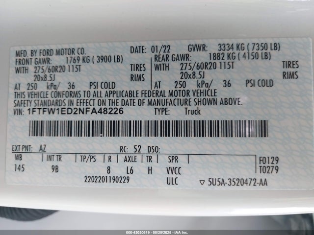 Ford hev 2022 1FTFW1ED2NFA48226 Image 9