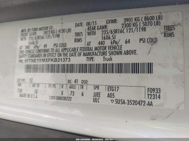 Ford 2015 2015 1FTNE1YMXFKB31373 Image 9