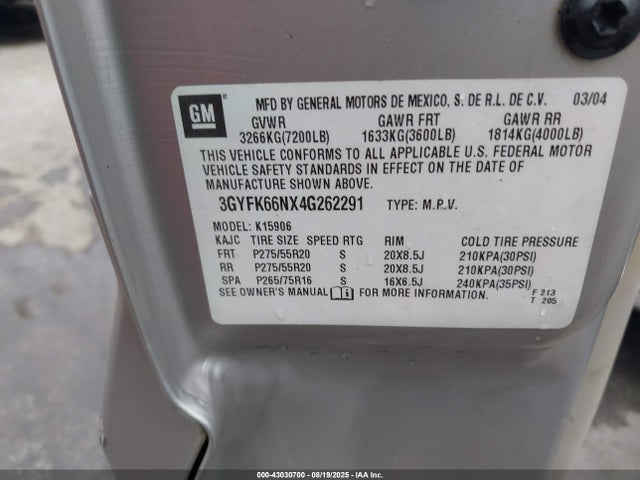 2004 CADILLAC ESCALADE ESV 3GYFK66NX4G262291 Photo 8