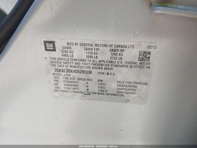 2013 GMC TERRAIN 2GKALSEK4D6285336 Photo 8