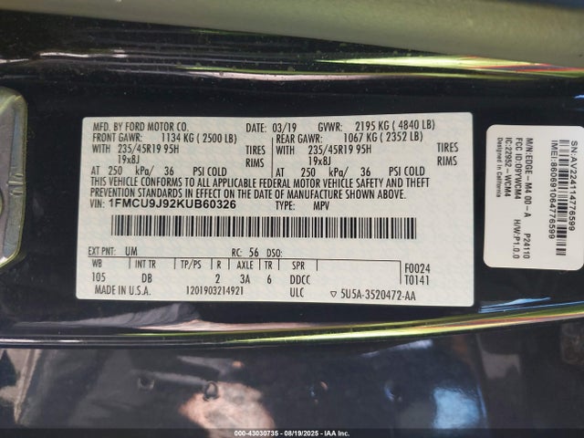 Ford 2019 2019 1FMCU9J92KUB60326 Image 9