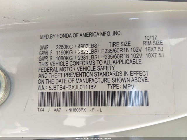 5J8TB4H3XJL011182 Acura j35z2